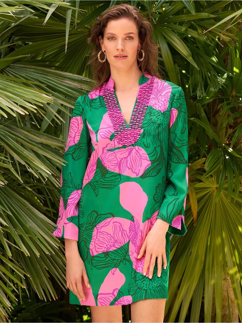 EUC Lilly Pulitzer Irella Caftan Dress Kitts Green Oversized Sunset Shadows